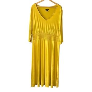 Jason Wu 1X Mustard Yellow Smock Stretch Jersey Knit Midi Maxi Dress 3/4 Sleeve